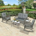 thumbnail image 1 of 5 Pieces Outdoor Wicker Patio Furniture Set, All Weather Patio Conversation Cushioned Sectional Sofa Set with Glider Loveseat/2 Rocking Chairs/2 Matching Glass Coffee Table, Gray, 1 of 8