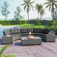thumbnail image 1 of 8 Pieces Outdoor Wicker Round Furniture Set, All Weather Half-Moon Sectional Patio Sofa Sets with Rectangular Coffee Table, Gray, 1 of 10