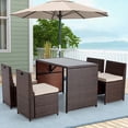 thumbnail image 1 of 5 Pieces Patio Dining Sets Outdoor Space Saving Rattan Chairs with Glass Table Patio Furniture Sets Cushioned Seating and Back Sectional Conversation Set, 1 of 8
