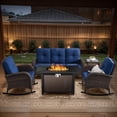 thumbnail image 1 of OPOHORO 5 - Pieces Patio Furniture Set with 43" Rectangular Fire Pit Table, Outdoor Conversation Sets with Glider Chairs and Glass Side Table, for Garden Lawn Balcony, Blue Cushion, 1 of 19