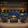 thumbnail image 1 of OPOHORO 5 - Pieces Patio Furniture Set with 43" Rectangular Fire Pit Table, Outdoor Conversation Sets with Lounge Chairs and Glass Side Table, for Garden Lawn Balcony, Blue Cushion, 1 of 16