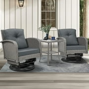 Seizeen Patio Furniture Set on Sale, 3 Pieces Outdoor Rattan Swivel Gliders Rocker w/Coffee Table, Wicker Patio Bistro Chair Set for Front Porch, Rocking Conversation Set w/Thickened Cushions, Gray