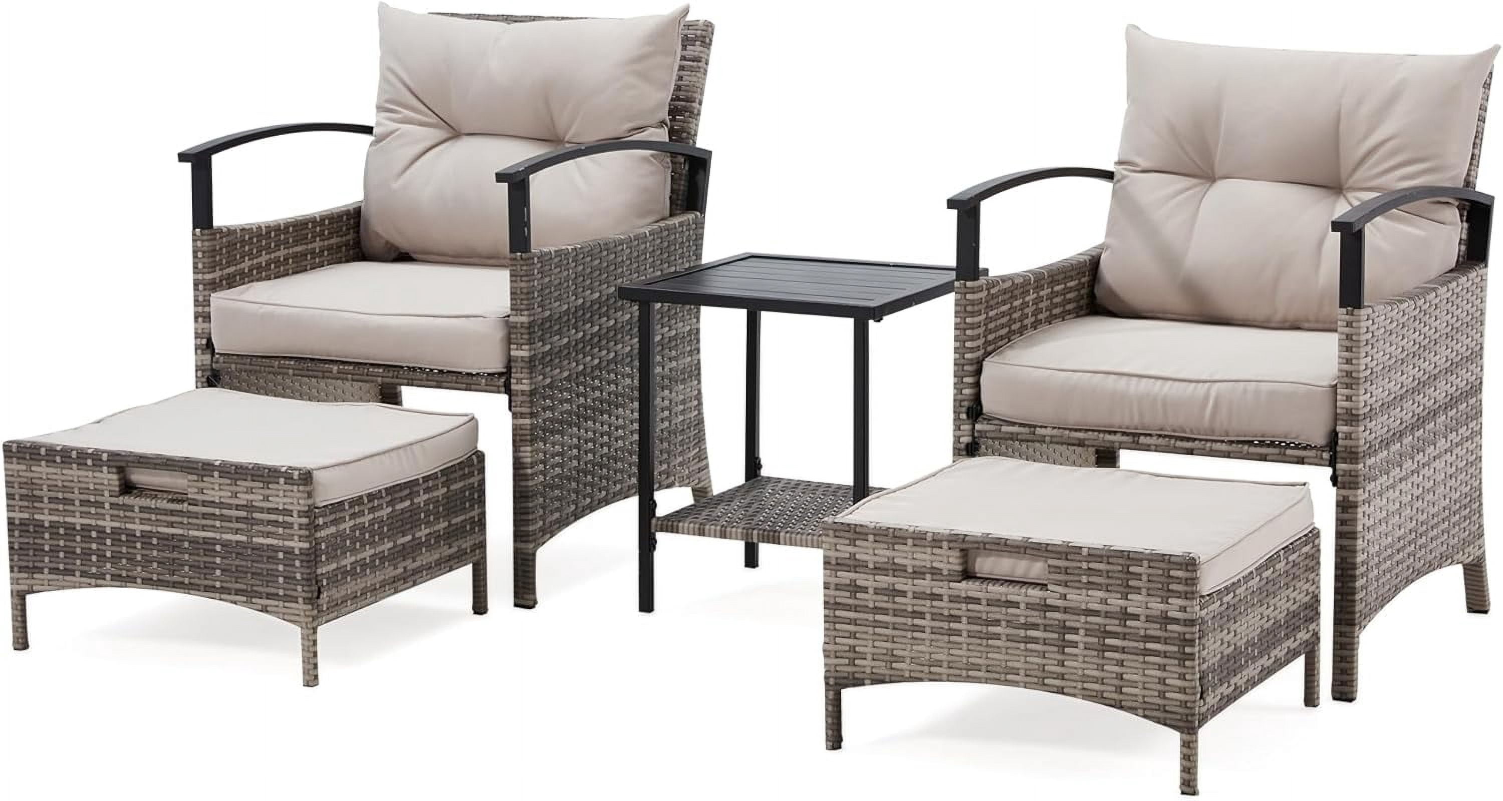 5 Pieces Patio Furniture Set, Outdoor Wicker Chairs with Pull Out ...