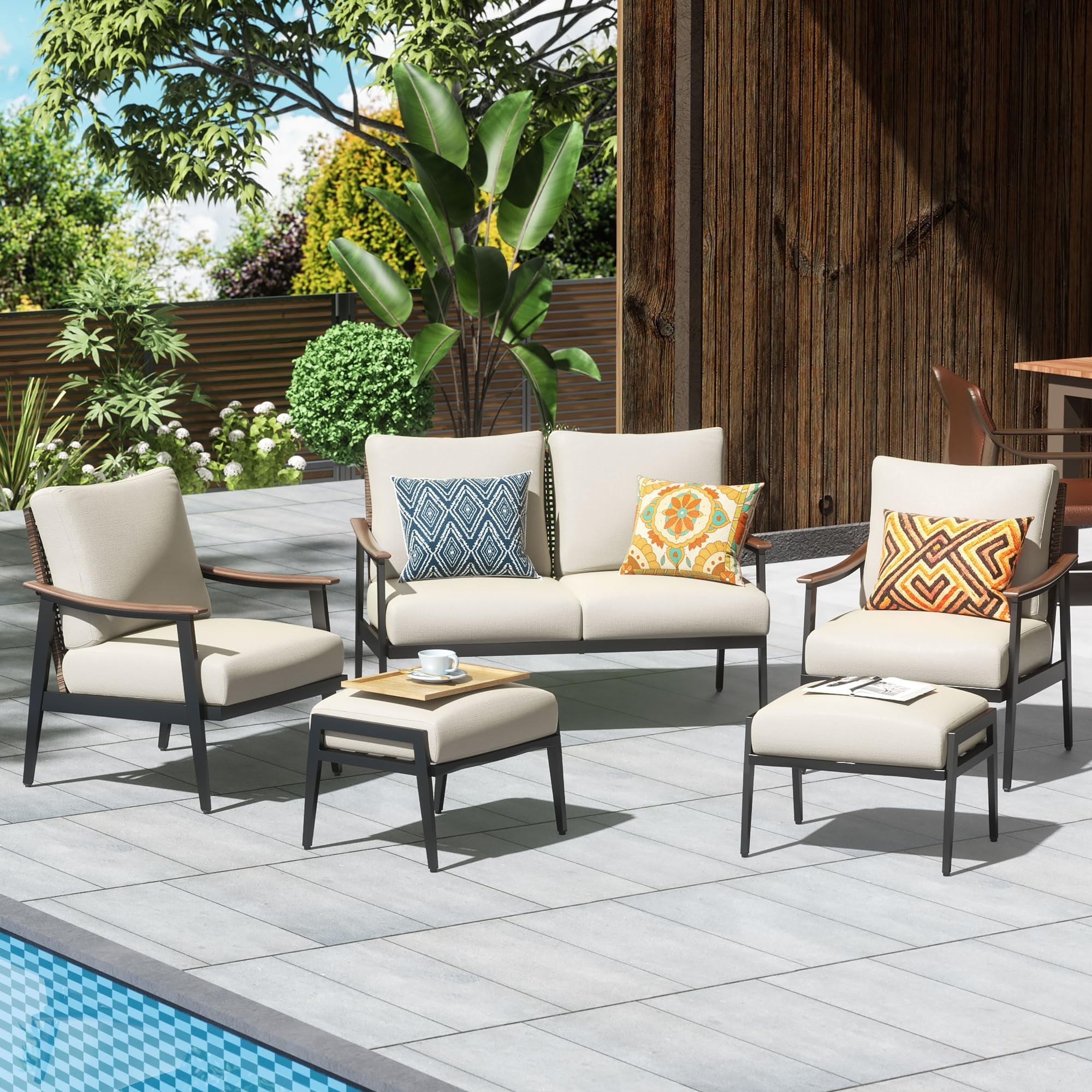 NATURAL EXPRESSIONS 5-Piece Patio Furniture Sets Metal Sectional