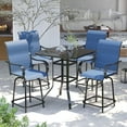 thumbnail image 1 of 5 Pieces Patio Swivel Bar Set, All Weather Outdoor High Top Bar Stool Bistro Set with 4 Bar Chairs and Glass Table for Home, Backyard, Garden, Lawn, Porch (Blue), 1 of 6