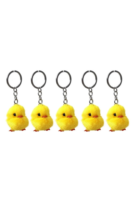 5 Pieces Personalized Soft Chick Keychains Anti Lost Furry Yellow Duck Keychain Car Key Ring Easter Keyring Decoration