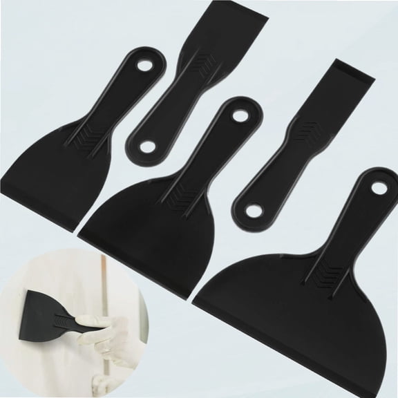 5 Pieces Plastic Putty Knife Set Flexible Paint Scraper Tool for Spacing, Patches, Decals, Wallpaper, Baking, Wall, Car Putty and Painting (Black, Set Size 2)