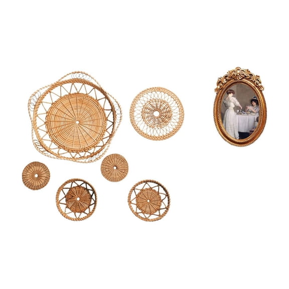 5 Pieces Rattan Wall Hanging Art Photo Frames Set Durable Resin Material for Bedroom Hallway Cafe Decoration