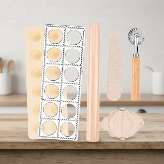 5 Pieces Ravioli Mold Set, Includes 12 Holes Ravioli Maker Press, Wood ...