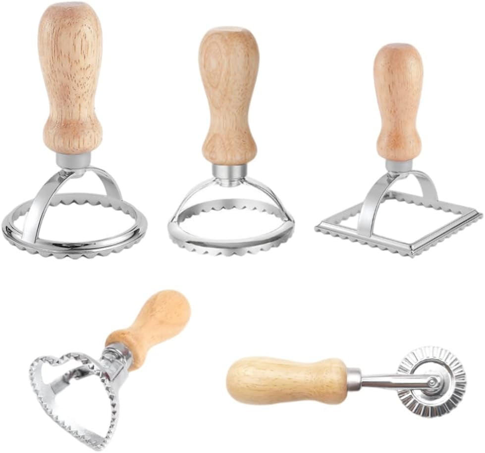 5 Pieces Ravioli Stamp Set Ravioli Cutters with Wooden Handles and ...