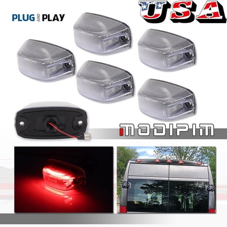 5 Pieces Rear Roof Cab Clear Clearance Light Red LED For 14-23 Ram ProMaster 68169776AD-