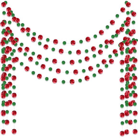 5 Pieces Red Round Dots Garland Graduation Party Hanging Decor Each Length 13.1ft Glitter Paper Dot Streamers for Birthday Wedding Classroom Supplies (Green)