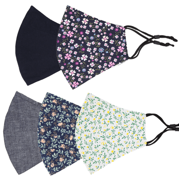 5 Pieces Reusable Face Mask Protect Comfy Washable Cover Cloth Masks Nose Clip Wire Unisex Floral Multi Assorted Color (Floral Design 2)