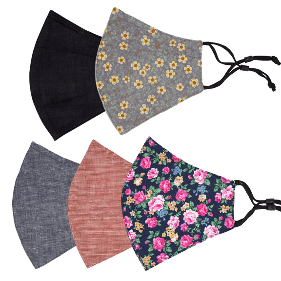 5 Pieces Reusable Face Mask Protect Comfy Washable Cover Cloth Masks Nose Clip Wire Unisex Floral Patternr