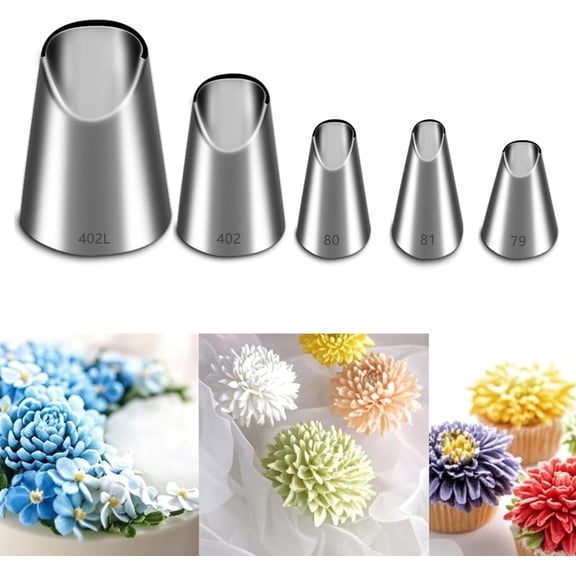 5 Pieces Rose Flower Piping Tips Set | Stainless Steel, Cake Decorating Tips, Frosting Icing Tips, 402L 402 79 80 81