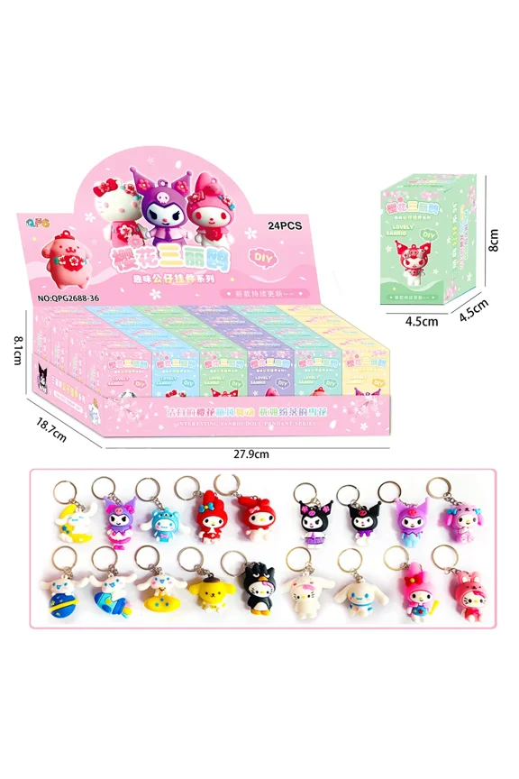 5 Pieces Sanrio Keychain Pendant Kitty Cinnamonroll Kuromi Random Anime Figures Keyring for Children Toys Gifts