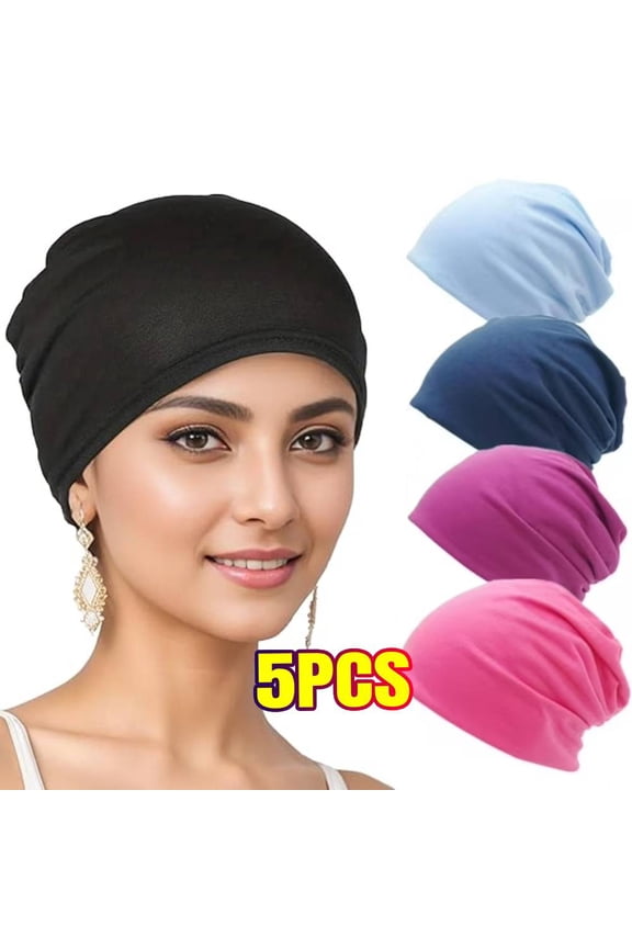 5 Pieces Satin Lined Sleep Cap Slouchy Beanie Hat Night Hair Cap for Women