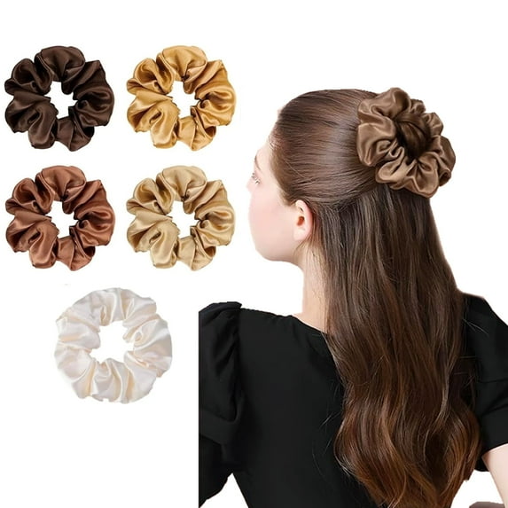 Artrylin French Vintage Satin Scrunchies - 5-Pack Bow Hair Ties for Women, Boho Silk Hair Accessories
