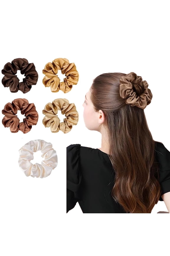 Artrylin French Vintage Satin Scrunchies - 5-Pack Bow Hair Ties for Women, Boho Silk Hair Accessories