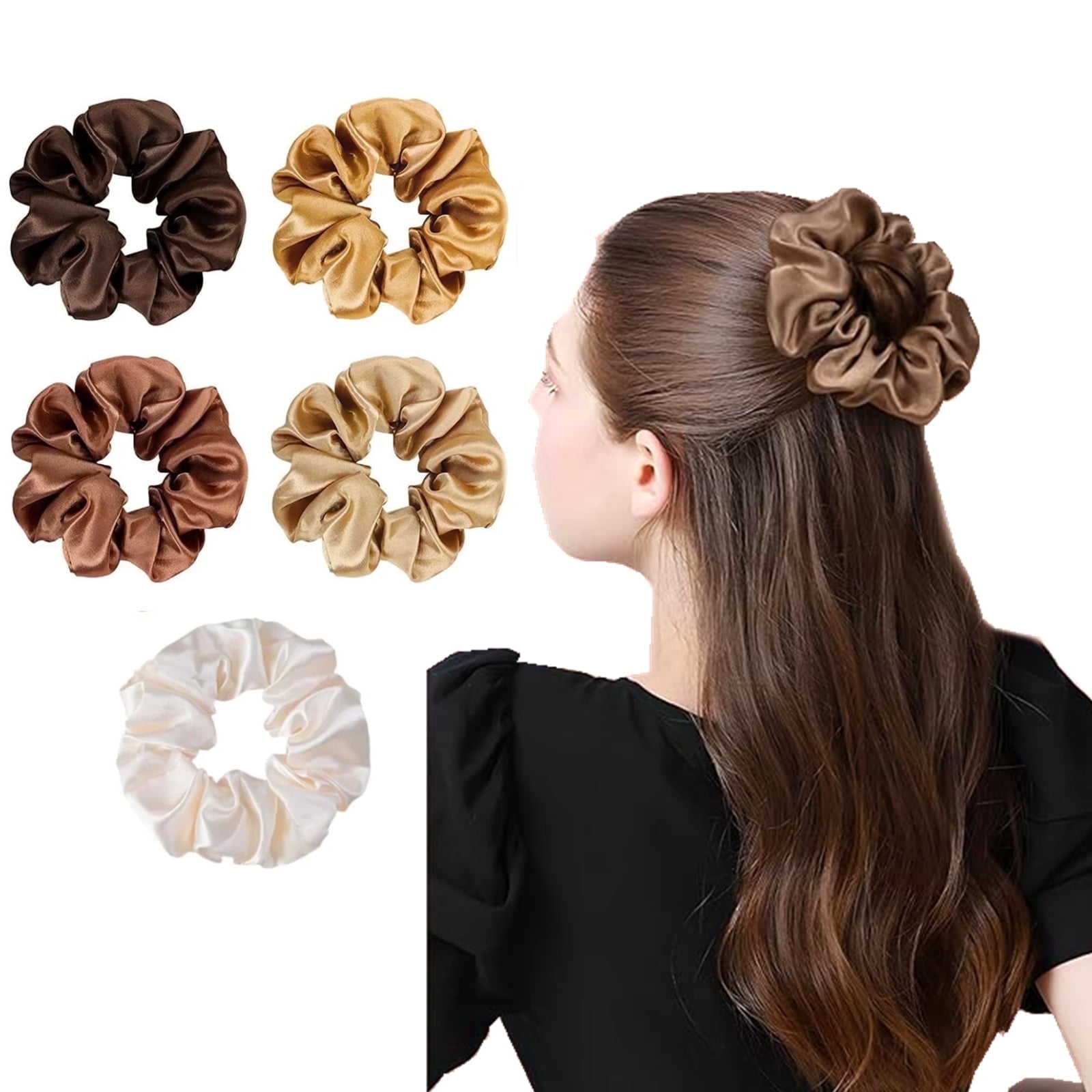 5-Pack Premium Satin Silk Hair Scrunchies, Gentle Elastic  display picture 2
