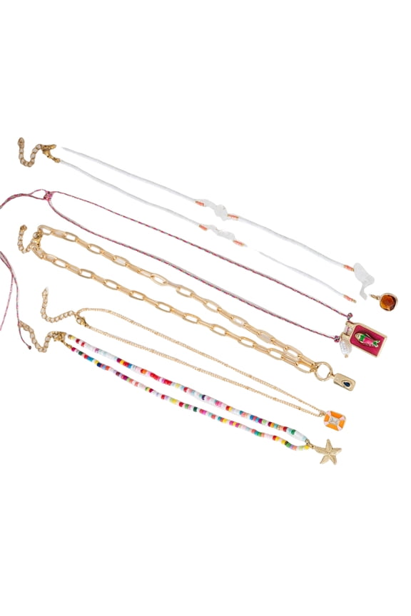 5 Pieces Set Bohemian Inspired Oceanics Necklace Irregular Gravels Bead Chains Coastal Jewelry Gifts Decoration
