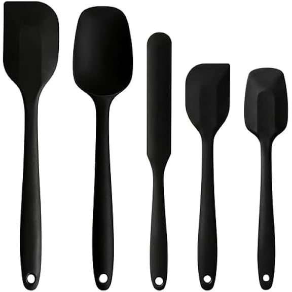 5 Pieces Silicone Spatula Set BPA Free Non Stick Rubber Spatula Heat Resistant Set Ideal for Baking Cooking Mixing Dishwasher reliable Kitchen Tools Black