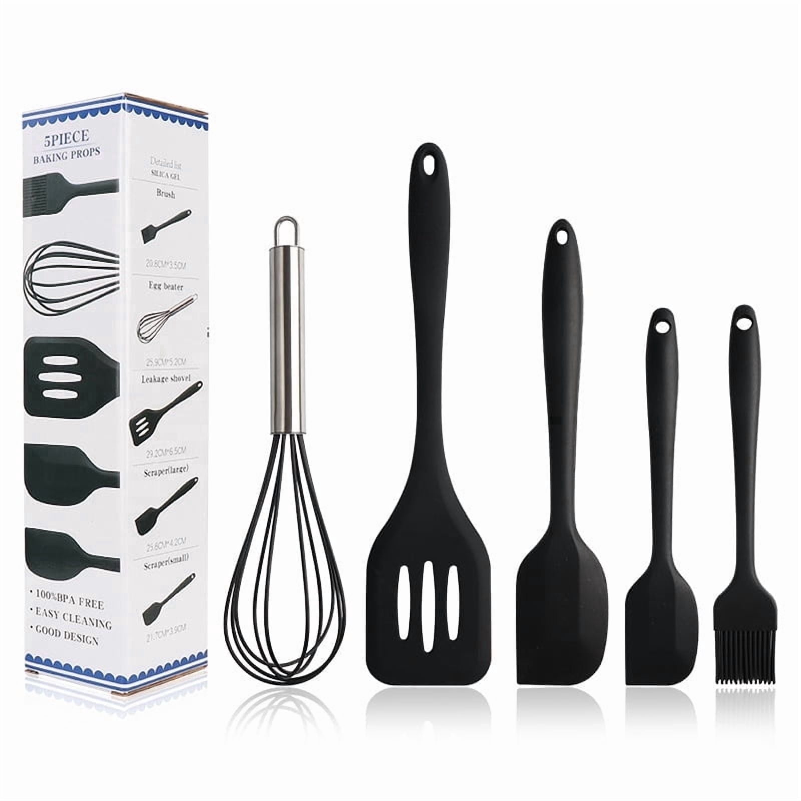 5-Piece Silicone Ultimate Kitchen Utensil Set - Spatula, Turner, Whisk ...