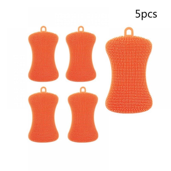 5 Pieces Silicone Sponge Silicone Scrubber Dish Brush Cleaning Sponges Soap-Shaped Silicone Dishwashing Brush Pad Double Sided Silicone Brush for Kitchen Dishes Fruits Vegetables