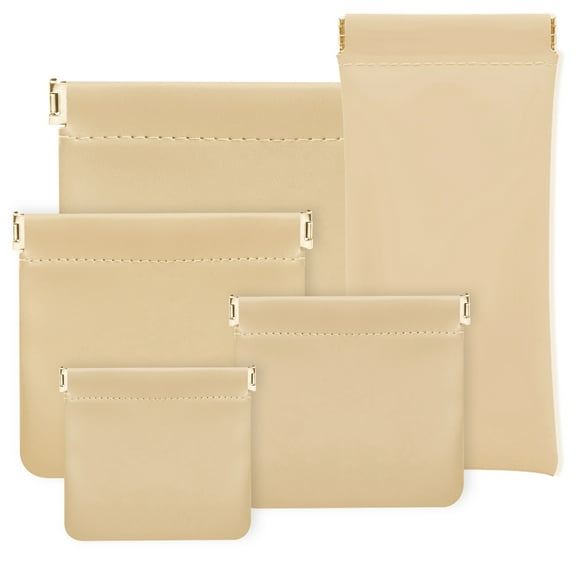 5 Pieces Snap Closure Purse Organizer, Different Sizes Leather Mini Makeup Bag, Portable Squeeze Top Small Pouch for Women Cosmetic Coin Travel Storage Lipstick (Yellow)