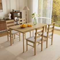 5 Pieces Solid Wood Indoor Modern Rectangular Dining Table Set for 4, Dining Table with 4 Back Chairs, Kitchen Table and Chairs Set for Kitchen Bar Living Room Breakfast, Natural