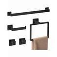 thumbnail image 1 of 5 Pieces Square Matte Black Stainless Steel Bathroom Accessories Set Include 23.6 In Towel Bar Toilet Paper Holder Towel Ring 2 Robe Towel Hooks, 1 of 4