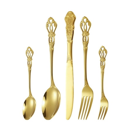 5 Pieces Stainless Steel Flatware set,silver plated with gold accents, Fine Silverware set and Dishwasher Safe (Gold)