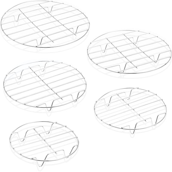 5 Pieces Stainless Steel Round Cooling Racks for Baking, Cooking, Steaming - Air Fryer Rack & Set (12/10/9/7/6 Inch)