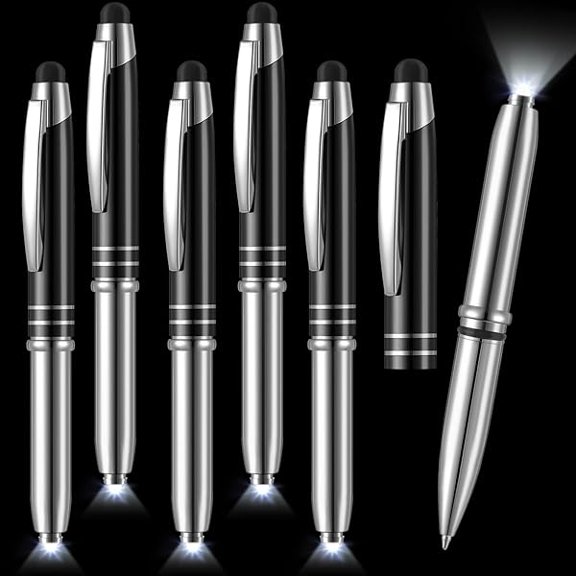 5 Pieces Stylus Pen for Touchscreen Devices Multi-Function Capacitive Pen with LED Flashlight 3 in 1 Invisible Metallic Ink Tools with Light(Black)