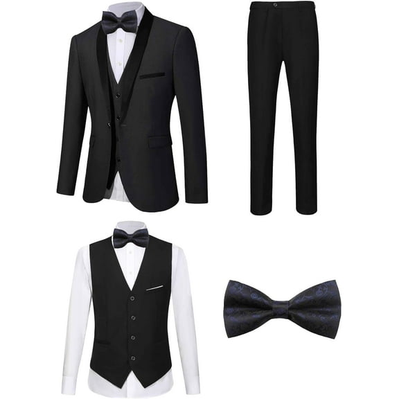 5 Pieces Suit for Men Slim Fit Tuxedos Single Breasted Blazer Wedding Prom Tux Shawl Lapel Blazer Vest Pants Shirt Set