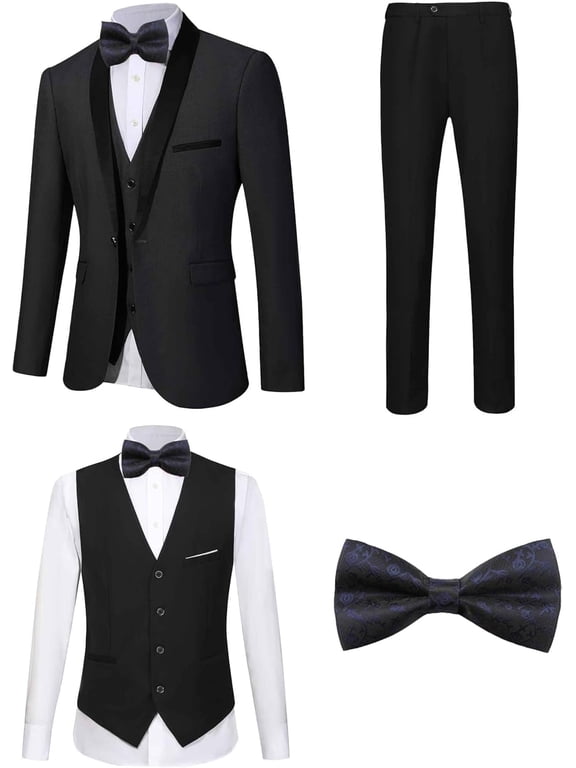 5 Pieces Suit for Men Slim Fit Tuxedos Single Breasted Blazer Wedding Prom Tux Shawl Lapel Blazer Vest Pants Shirt Set