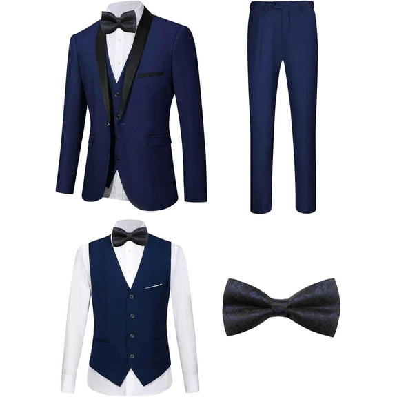 5 Pieces Suit for Men Slim Fit Tuxedos Single Breasted Blazer Wedding Prom Tux Shawl Lapel Blazer Vest Pants Shirt Set