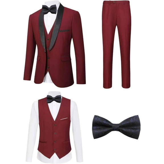 5 Pieces Suit for Men Slim Fit Tuxedos Single Breasted Blazer Wedding Prom Tux Shawl Lapel Blazer Vest Pants Shirt Set