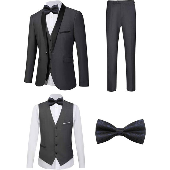 5 Pieces Suit for Men Slim Fit Tuxedos Single Breasted Blazer Wedding Prom Tux Shawl Lapel Blazer Vest Pants Shirt Set