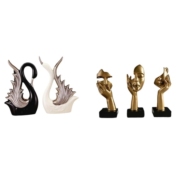 5 Pieces Swan Statue Thinker Figurine Abstract Sculpture Ceramic Resin Decor for Office Living Room Shelf