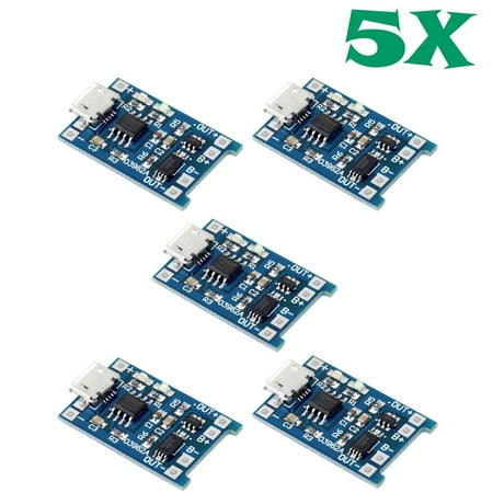 5 Pieces TP4056 / DW01A Enhanced Micro-USB Powered 5V 1A 1S LiPo Battery Charger Module