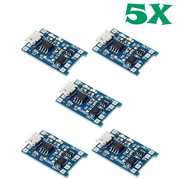 5 Pieces TP4056 / DW01A Enhanced Micro-USB Powered 5V 1A 1S LiPo Battery Charger Module