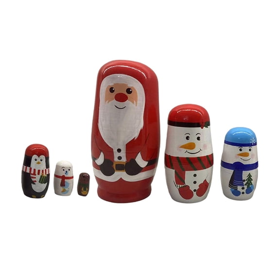 5 Pieces Traditional Christmas Matryoshka Dolls Wooden for Home Desk Office