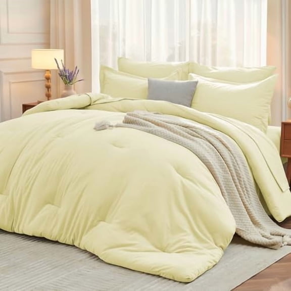 5 Pieces Twin Comforter Set, Soft Bed in a Bag Twin Size, All Season Bedding Set with Comforter, Flat Sheet, Fitted Sheet, Pillowcases & Shams, Olive Green