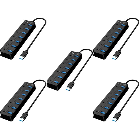 5 Pieces USB Expander Multi Port for Laptop Hub Travel Black