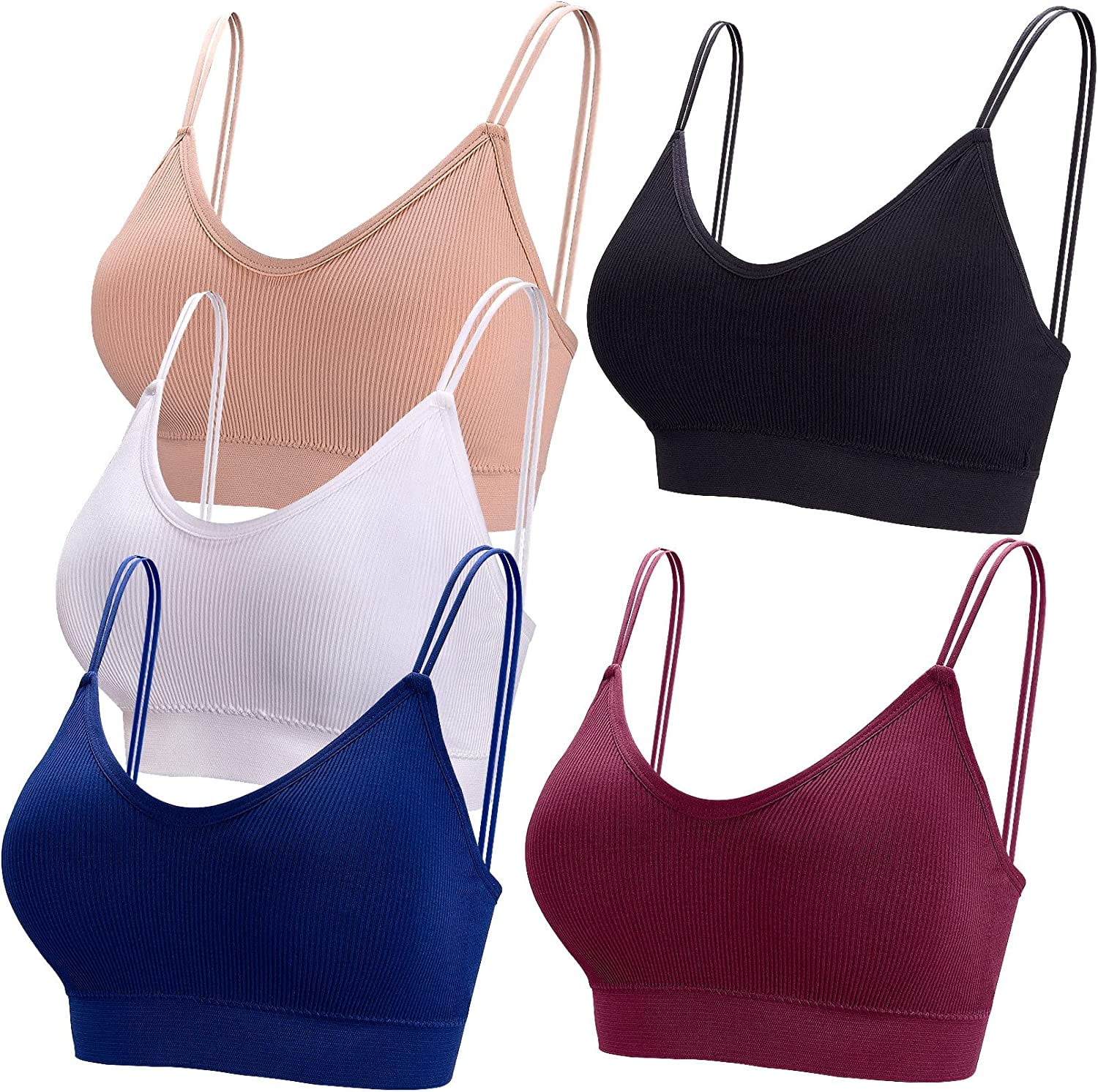 5 Pieces V Neck Tube Top Bra Padded Camisole Bra Seamless Bralettes Bras Skinny Straps Sleeping