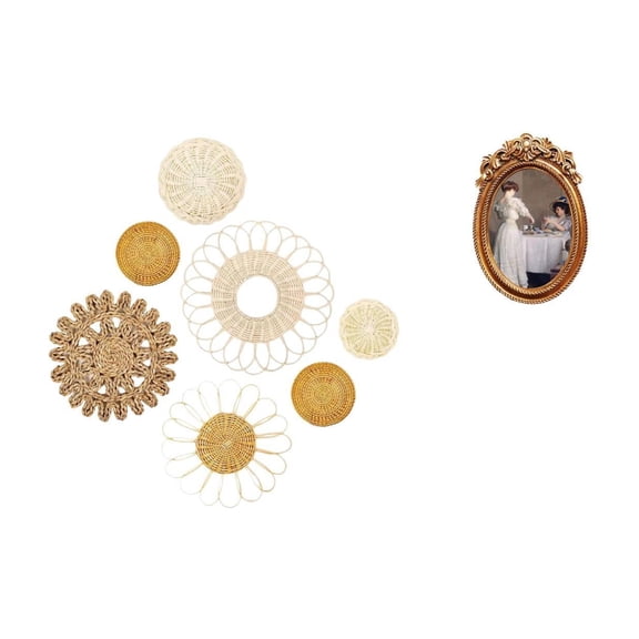 5 Pieces Wall Crafts Photo Frame Rattan Woven Set Decorative Resin Material for Living Room Hallway Office Display