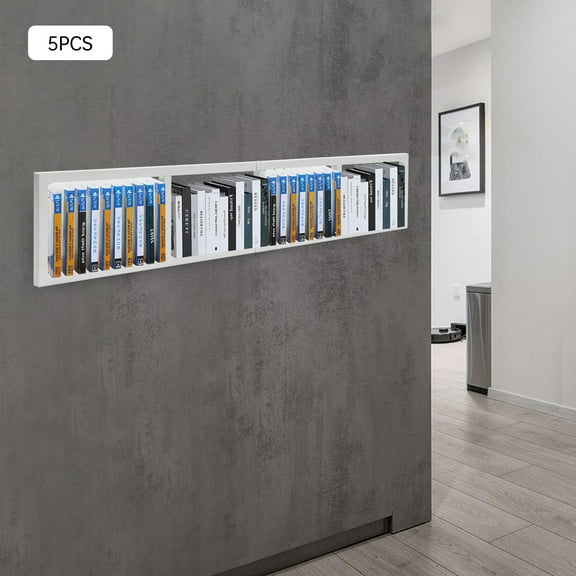5 Pieces Wall Mount 34" Media Storage Rack CD DVD Organizer Rack Metal Shelf Cube Storage Media Shelf & Video Game Organizer for Home White