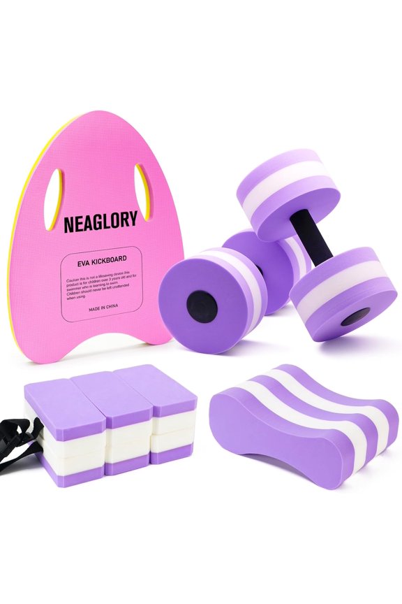 5 Pieces Water Aerobics Set, Aquatic Exercise Set Pool Fitness Equipment with Foam Dumbbell, Swim Kickboard, Pull Buoy, Aquatic Swim Belt for Water Workout