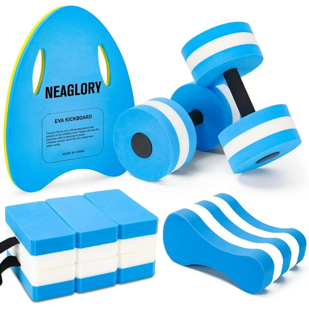 5 Pieces Water Aerobics Set Aquatic Exercise Set Pool Fitness Equipment Foam Water Dumbbell, Swim Kickboard, Pull Buoy, Aquatic Swim Belt for Water Exercise